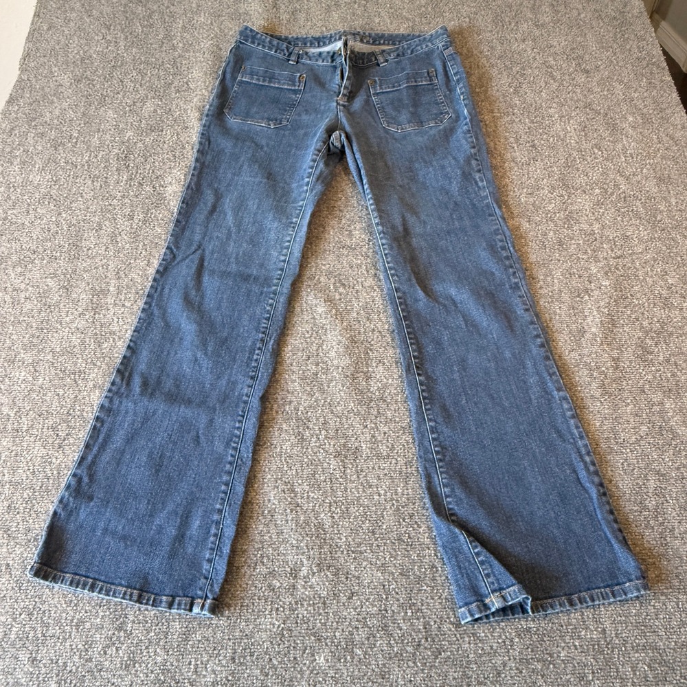 Michael Kors Womens Flare Leg Jeans Blue Medium Wash Gold Horsebit Hardware 10